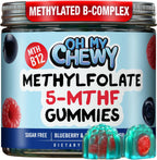 OH MY CHEWY Center Filled L Methylfolate 5 MTHF Sugar Free Gummies front view bottle showing 60 count label
