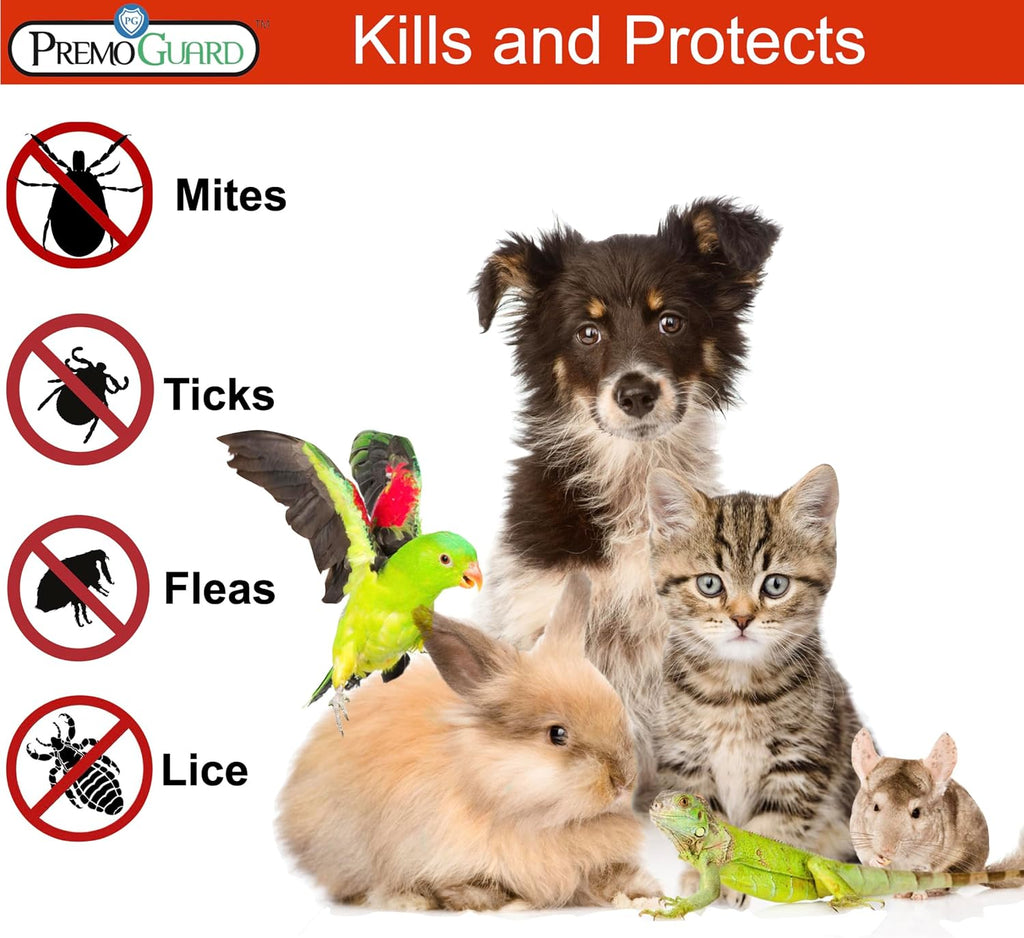 Back label of Premo Guard Pet Protector Spray with ingredient list