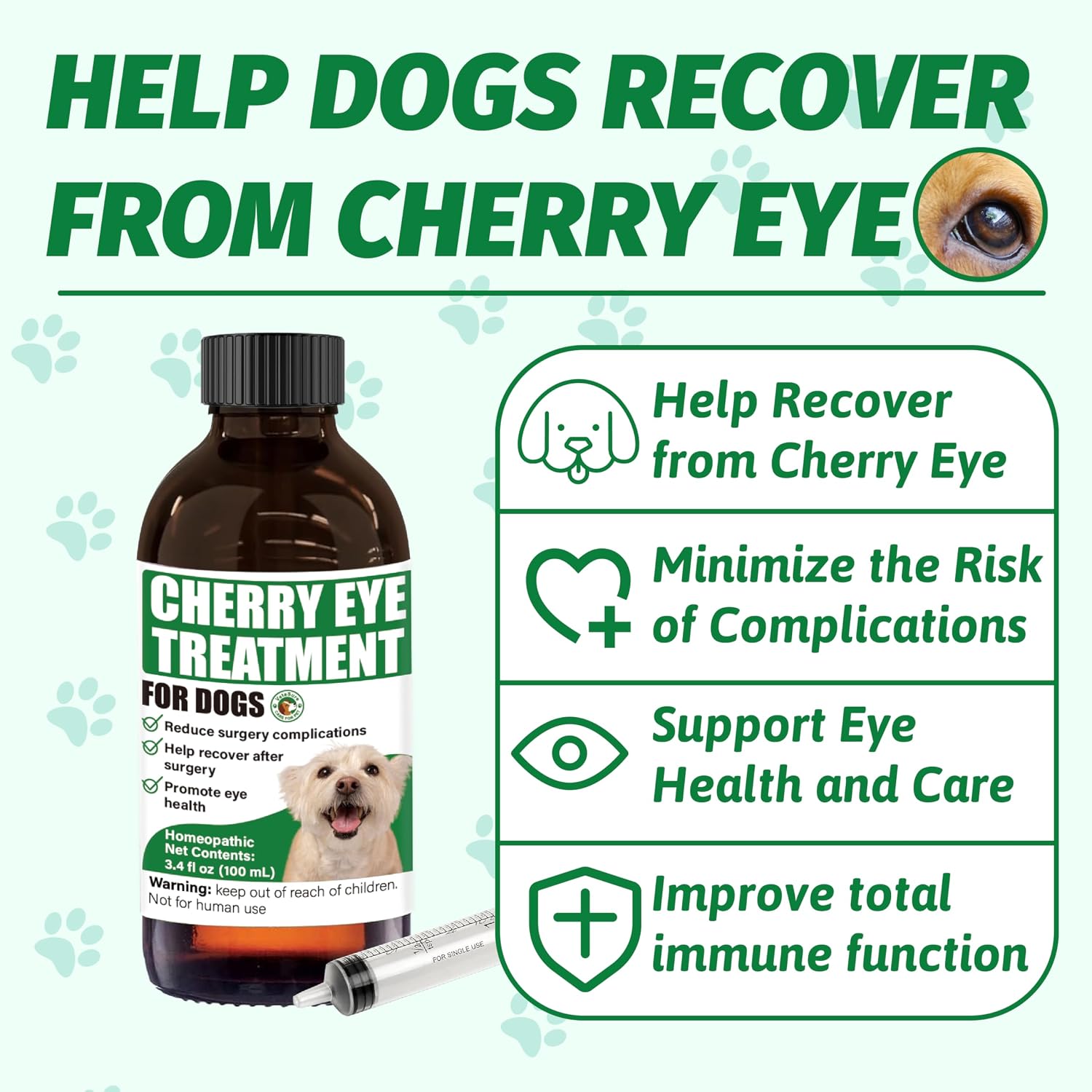 VetaSure dog conjunctivitis relief liquid showing three milliliter administration dropper