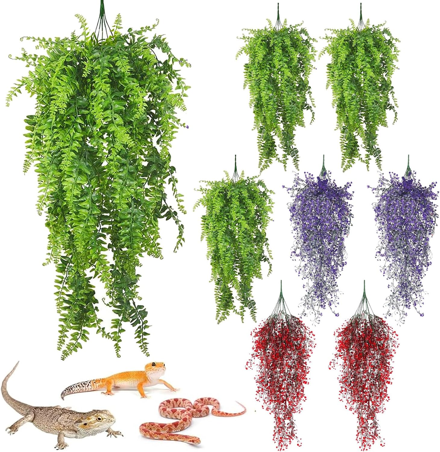 PINVNBY 2 Pack Reptile Plants Terrarium Hanging Fake Vines with Suction Cup Artificial Leaves for Bearded Dragons Lizards Geckos Snake Hermit Crab (Purple and Green) - Image 9
