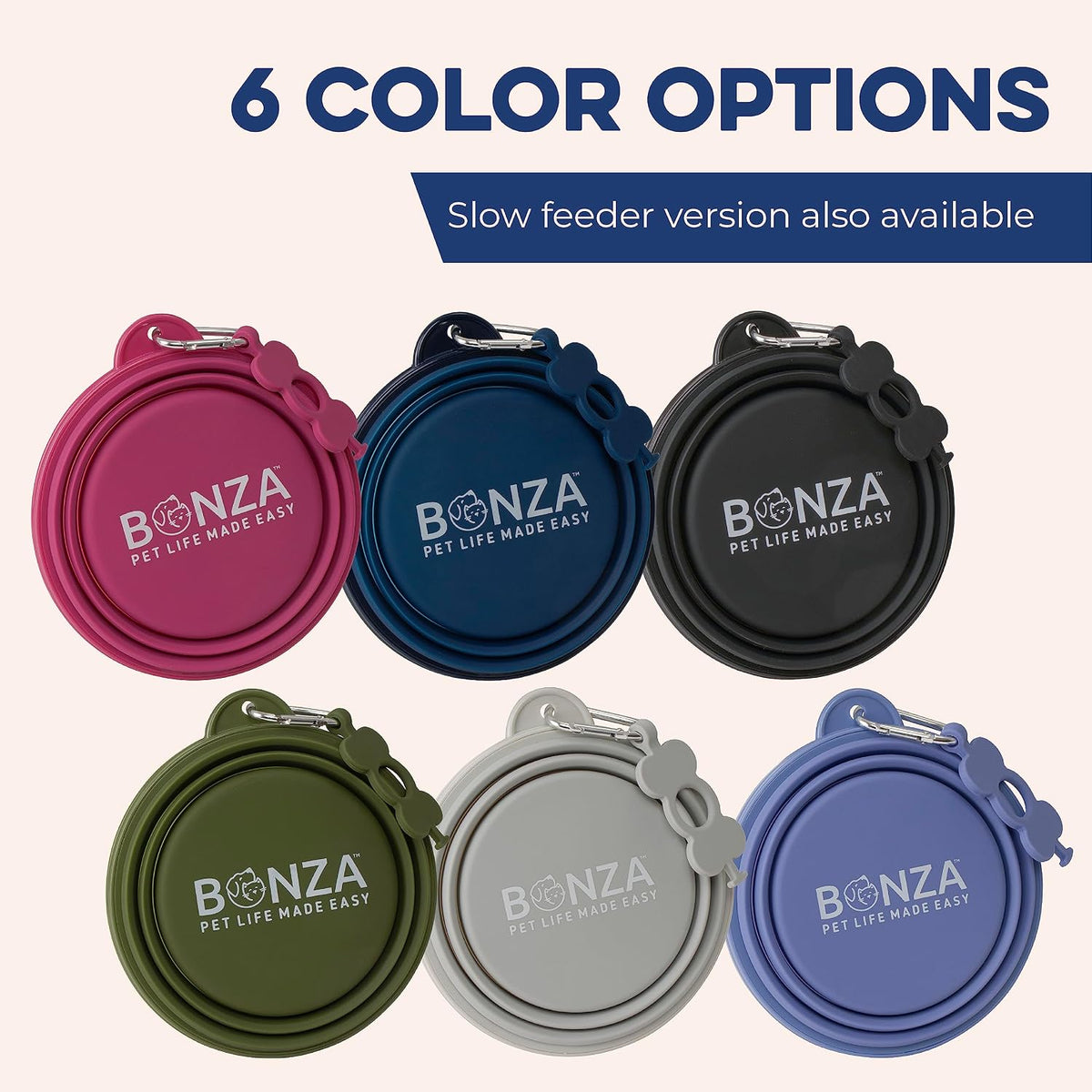 Bonza Collapsible Dog Water Bowl - BPA-Free Silicone Dog Dish - Reinforced Rim Collapsible Bowl - Carabiner Clip Travel Dishes for Pets - for Hiking, Camping & Car Trips - Large 33 Oz, Navy Blue - Image 9