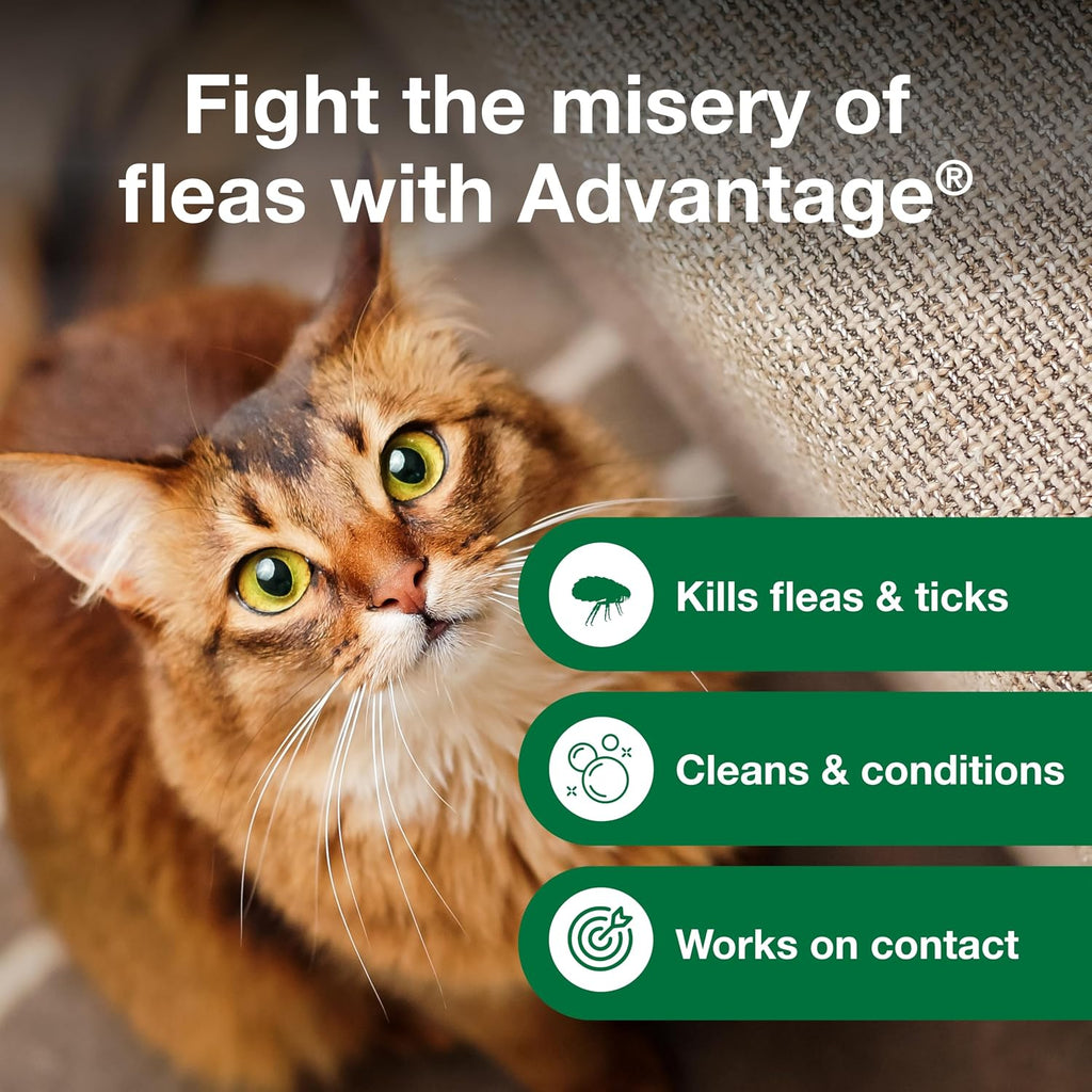 Side profile of Advantage flea and tick shampoo bottle