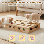 Solid wood cat scratcher box with replaceable sandpaper filing pad close up