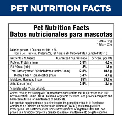 Hill's Prescription Diet Gastrointestinal Biome Stress Digestive/Fiber Care Wet Cat Food, Chicken & Vegetable Stew, 2.9 oz. Cans, 24-Pack - Image 10