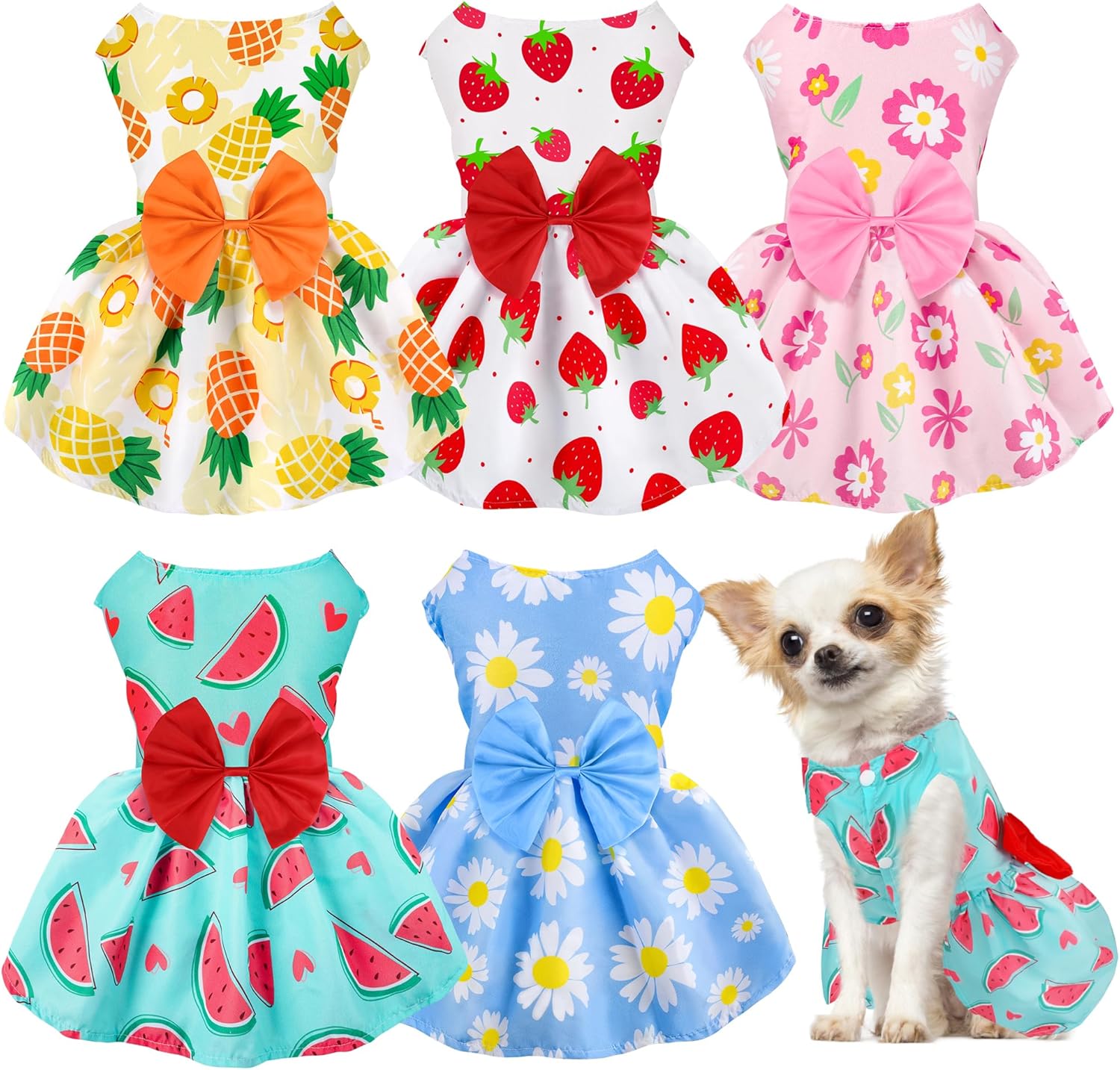 BAOBICUTE floral summer dog dresses front view showing colorful patterns
