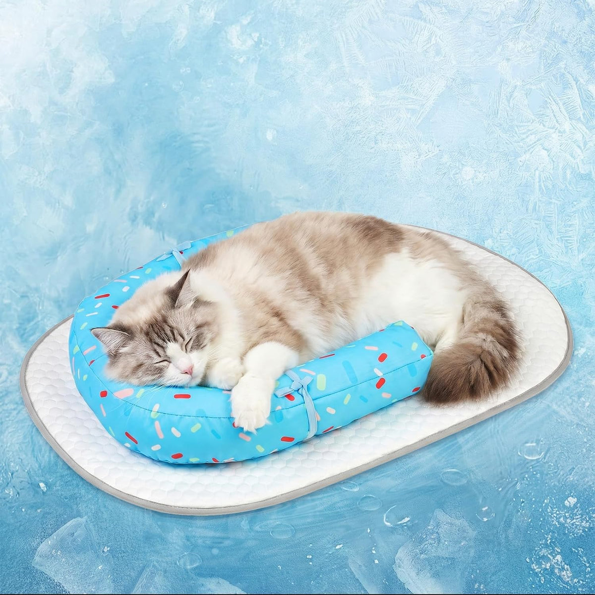 Supet Cat Cooling Mat, Ice-Silk Self-Cooling Pad for Cats, Memory Foam Pet Cooling Bed with Anti-Slip Bottom and Scratch-Resistant Fabric for Summer, Travel, and Indoor Use,28x20'',Donut Blue - Image 9