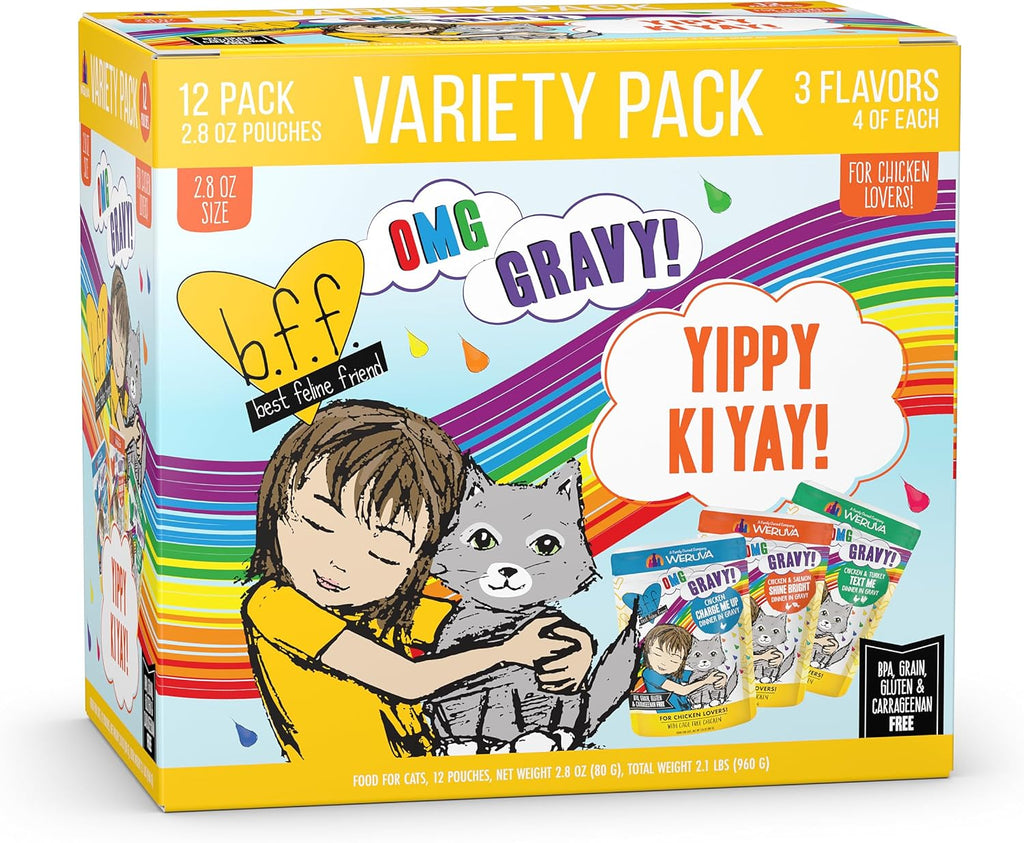 Weruva B.F.F. OMG - Best Feline Friend Oh My Gravy!, Rainbow A Gogo Variety Pack! Cat Food, 3oz Pouch (Pack of 12) - Image 13