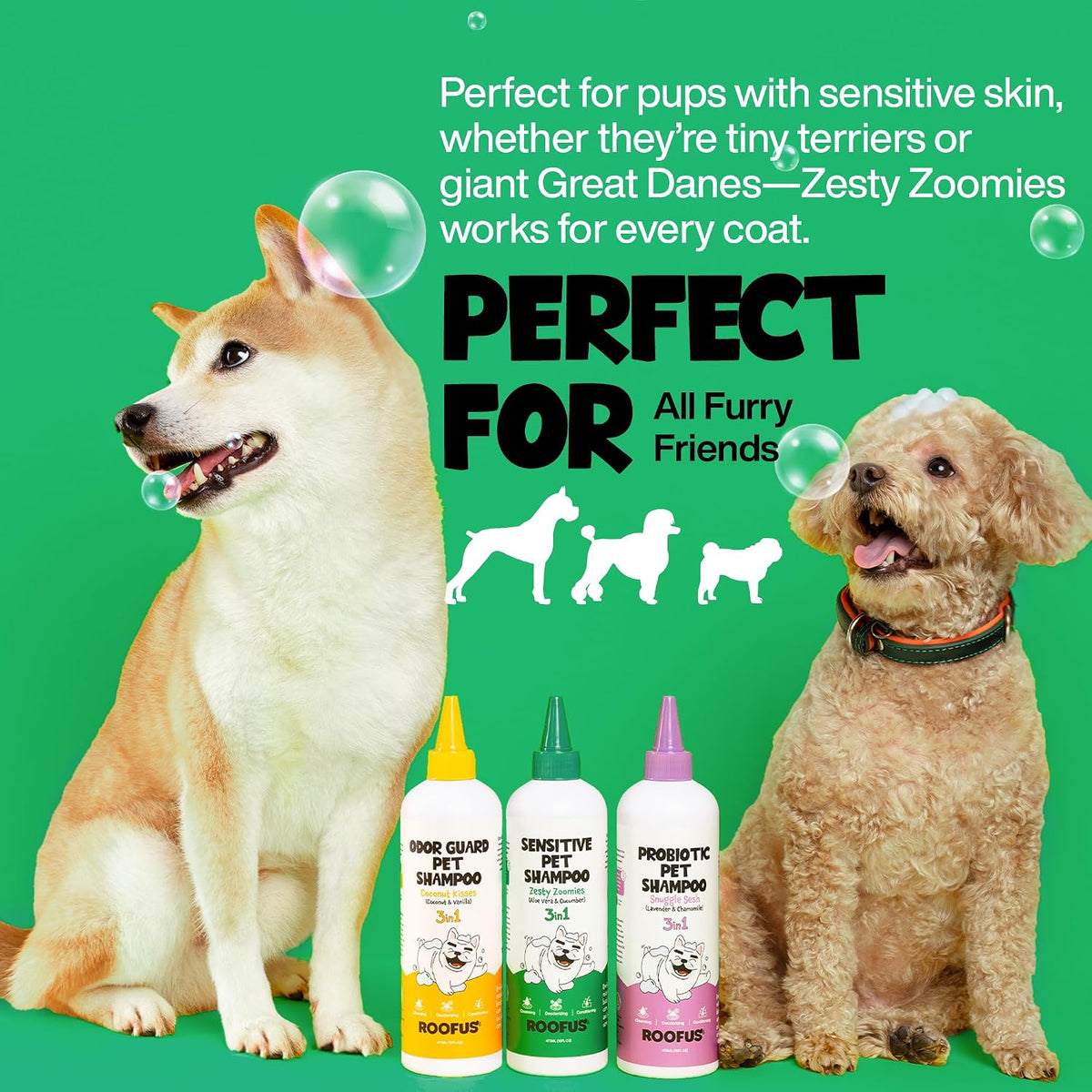 Authentic imported pet skincare shampoo bottle showing professional grade results