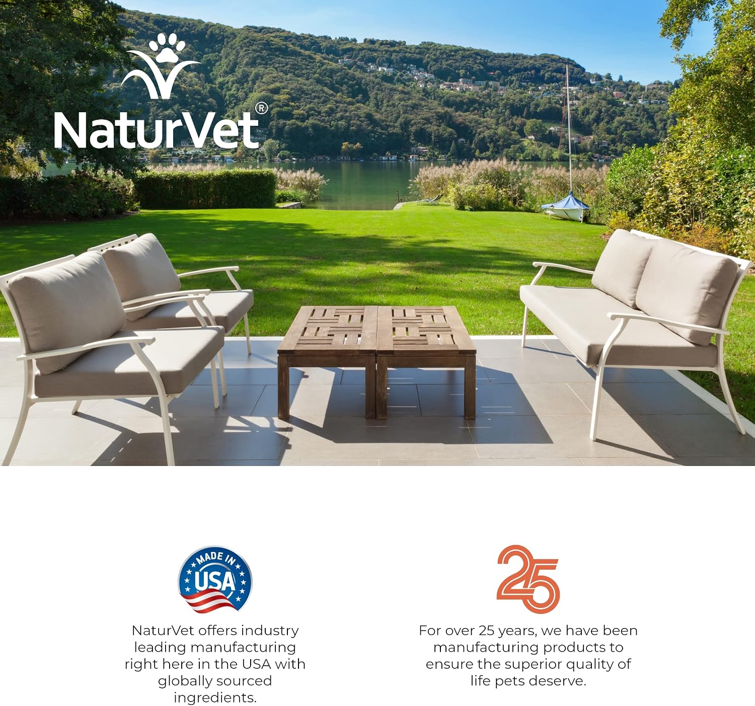 NaturVet pet urine lawn treatment bottle on garden background