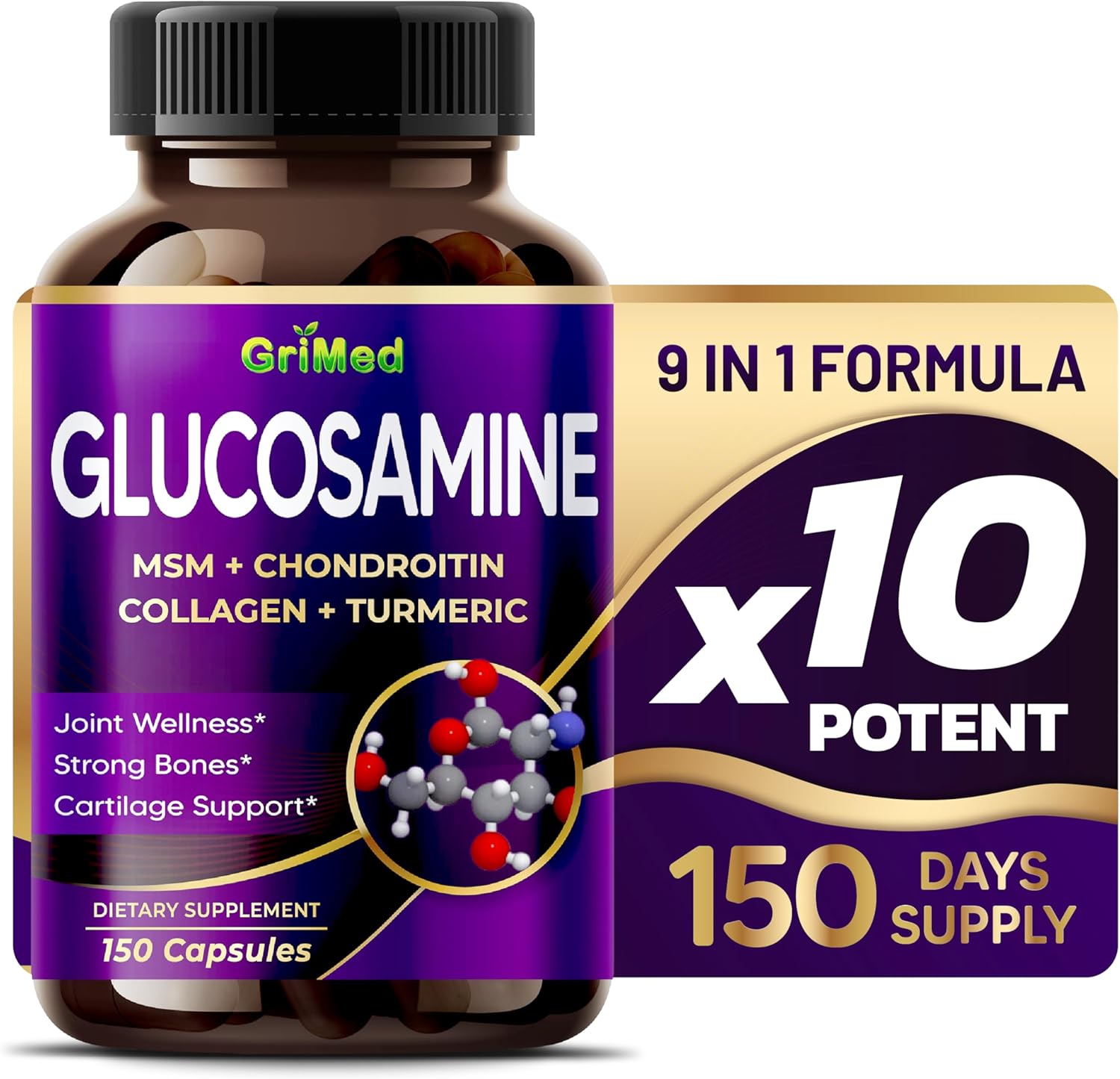 GriMed Glucosamine 12,000mg - X12 Power with MSM, Chondroitin, Collagen, Turmeric for Joint Wellness, Strong Bones, Cartilage Support - Image 1