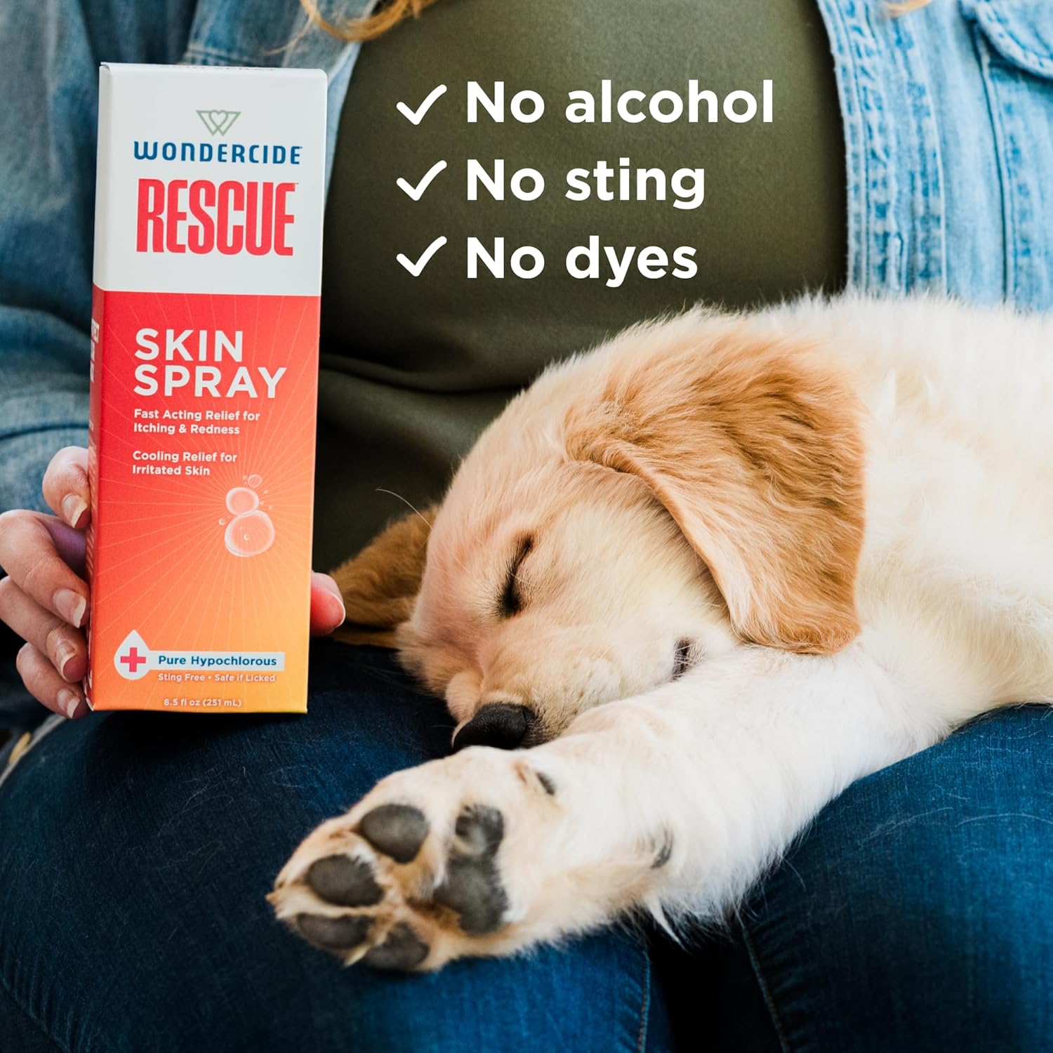 Wondercide sting-free hot spot and rash spray bottle application style