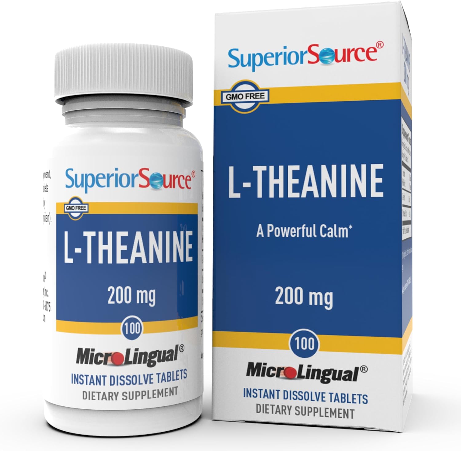 Superior Source L-Theanine 200 mg 100 tablets bottle front view showing brain health support supplement details