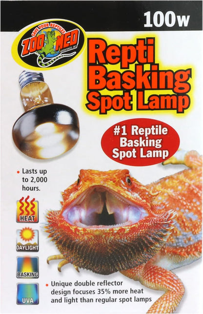 Zoo Med Repti Basking Spot Lamp Replacement Bulb 100 Watts Pack of 3 front view showing packaging.