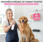 Protein rich silk infused dog detangler spray bottle back label details.