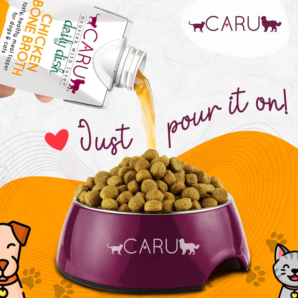 Pour over liquid pet food topper for dry kibble hydration enhancement