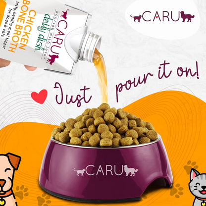 Pour over liquid pet food topper for dry kibble hydration enhancement