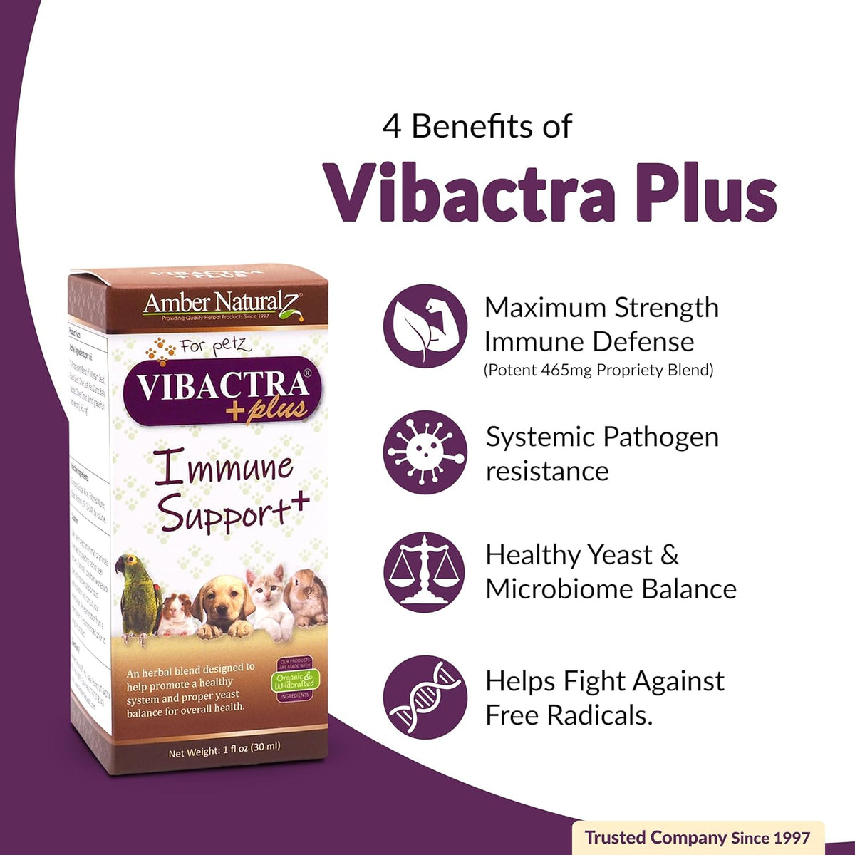 Amber NaturalZ Vibactra Plus herbal pet supplement box packaging
