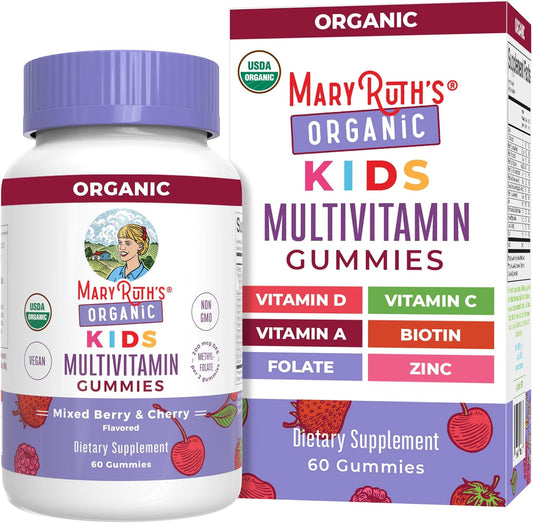 MaryRuth Organics Kids Multivitamin Gummies front view bottle with 60 gummies.