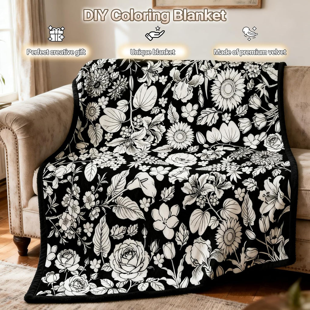 DIY Coloring Blanket for Adults - Color Your Own Blanket with 24 Markers, Washable Cozy Velvet Kit for Everyday Use & Home Decor that Adds a Unique Touch, Perfect for Birthday (Cats & Dogs) - Image 3