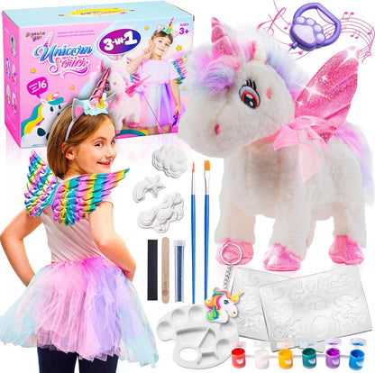 Greenbo interactive remote control unicorn toy front view showing plush fabric and pink light up wings