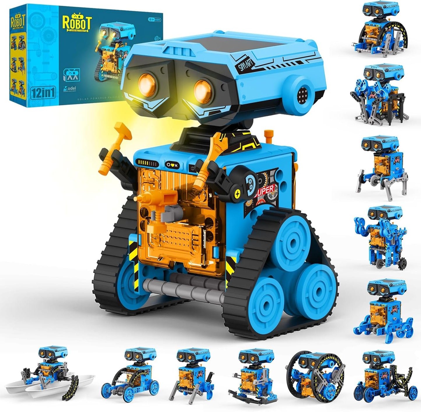 AESGOGO 12 in 1 STEM solar power robot kit front packaging view featuring various educational toy models
