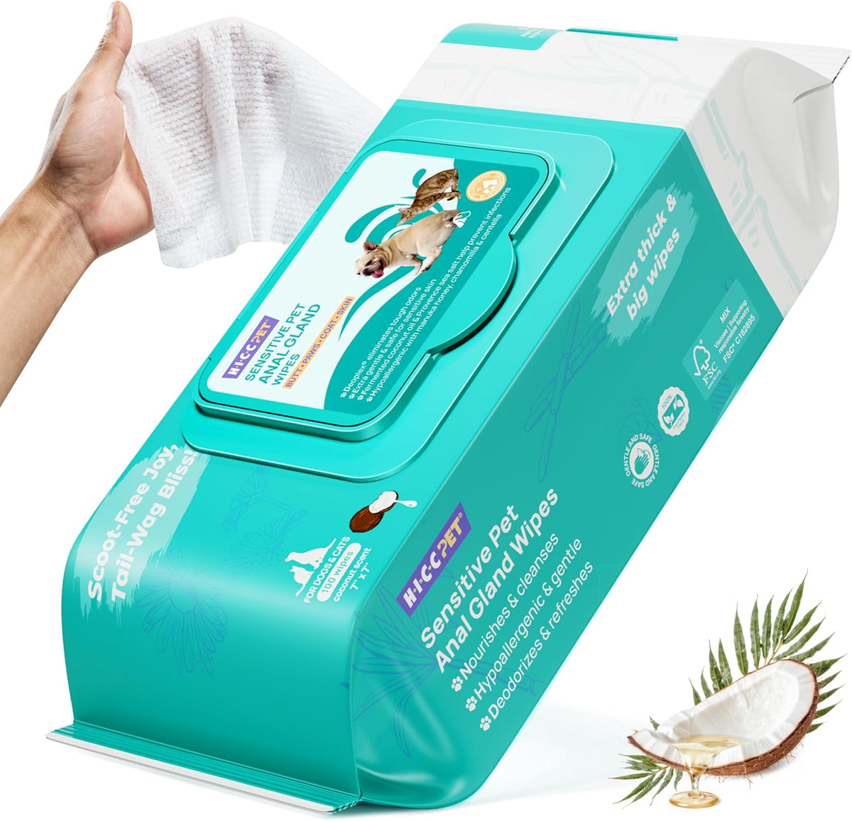 HICC PET Wipes for Dogs & Cats, Vet Recommended Cleaning Deodorizing & Soothing Allergy Infections Anal Gland Wipes, Hydrating & Nourish Fur Dog Grooming Wipes for Paw, Butt, Body-Hypoallergenic - Image 13