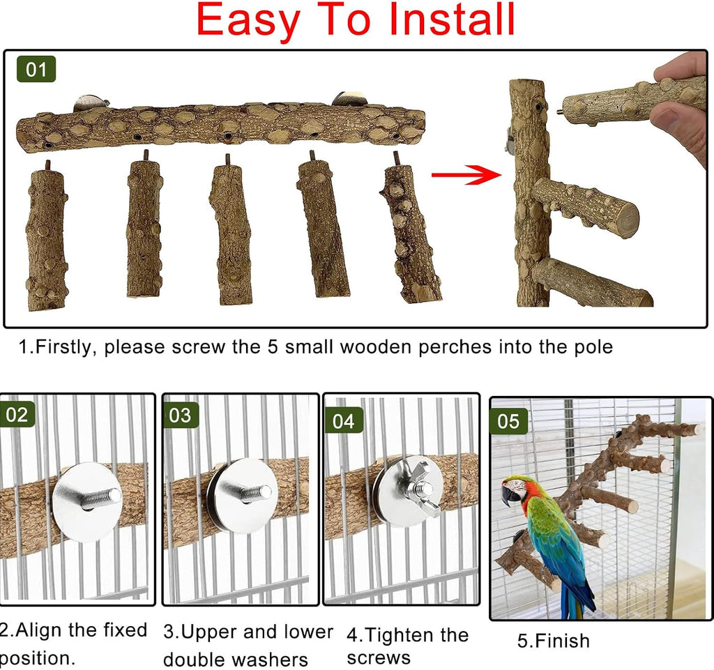 Bird Parrot Ladder Perch for Cage, Nature Wooden Bird Bridge Exercise Stands Parrot Climbing Chewing Toys for Small Animal - Image 5