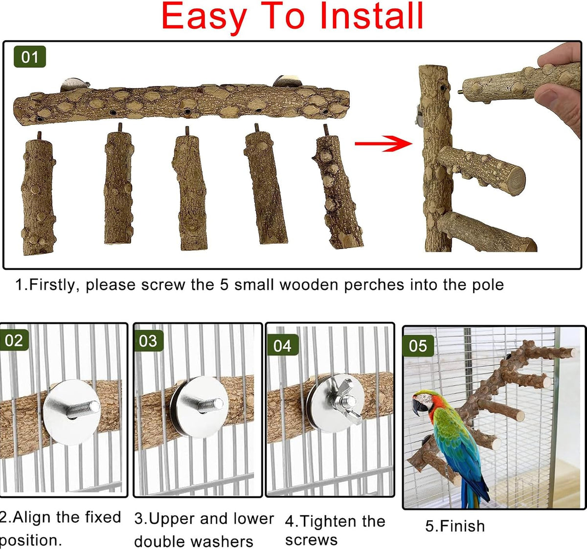 Bird Parrot Ladder Perch for Cage, Nature Wooden Bird Bridge Exercise Stands Parrot Climbing Chewing Toys for Small Animal - Image 5