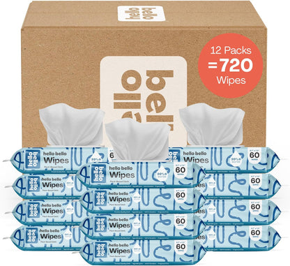Hello Bello Extra Gentle Unscented Baby Wipes, Plant Based, Made with 99% Water and Aloe for Babies and Kids, 720 Count - Image 1