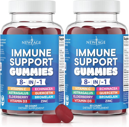 JB Wellness Co New Age Eight In One Immune Support front view bottle containing one hundred twenty chewable gummies