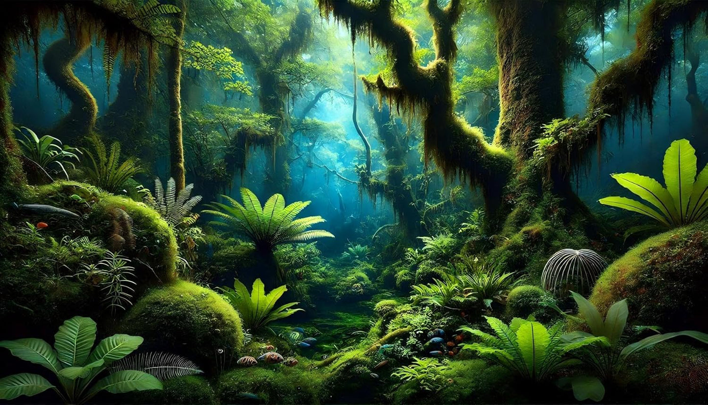 Underwater Cave Aquarium Background Rocks Water Plants Sunburst Landscape Fish Tank Background 24x12 Inches PVC Glass Container Decoration with Tapes - Image 14