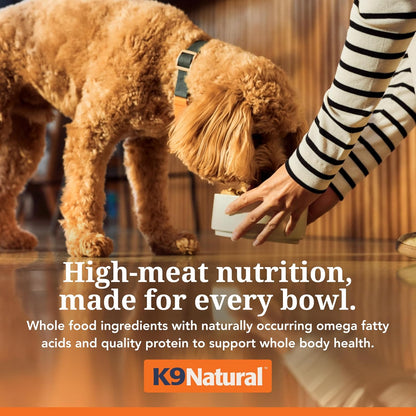 Back label text of K9 Natural Beef Freeze Dried raw pet nutrition bag