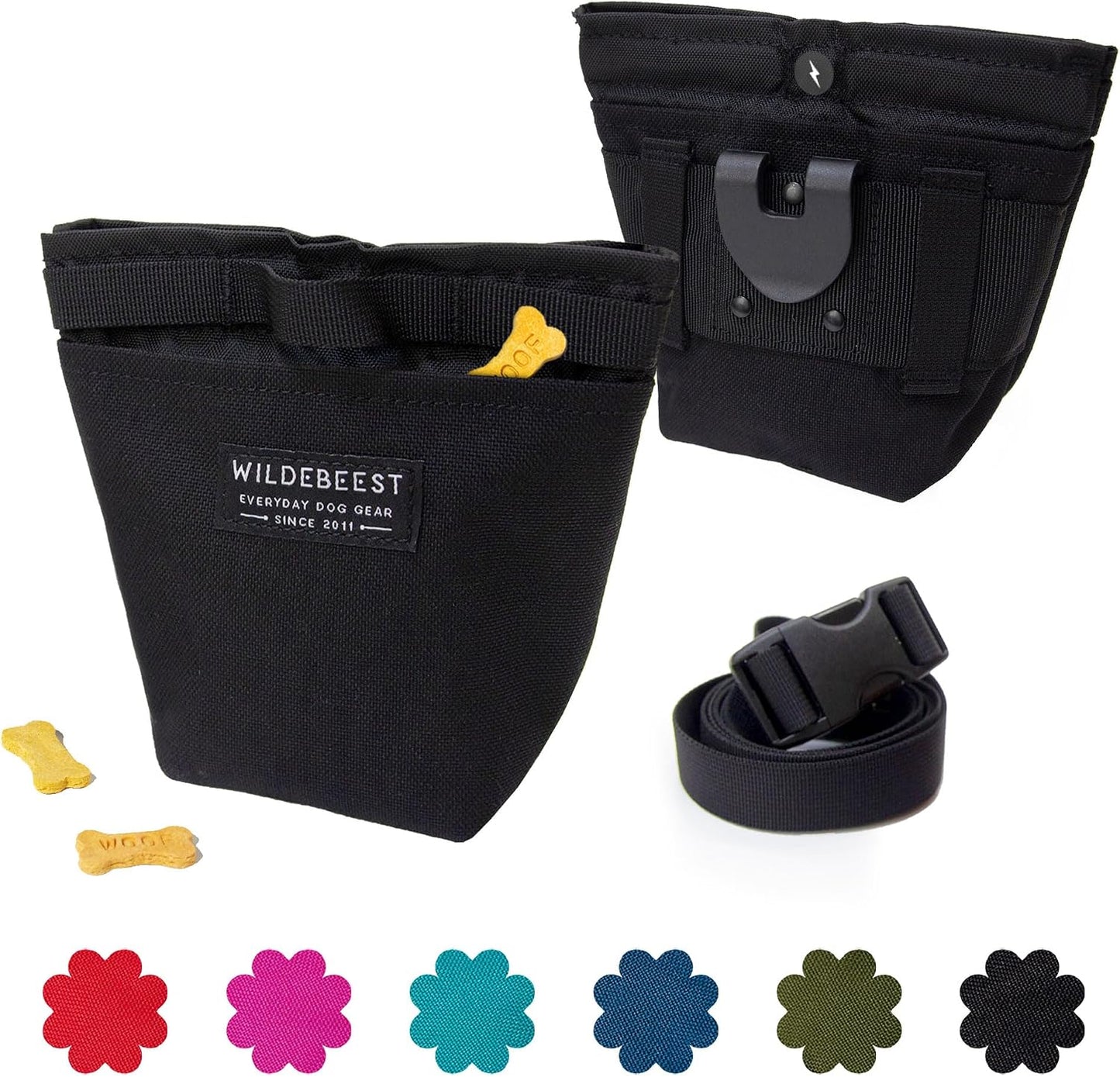 Wildebeest Dog Treat Pouch, Dog Treat Bag, Dog Training Treat Pouch, Dog Travel Bag, Pet Treat Pouch, Magnetic Closure, 2 Water-Resistant Compartments, Detachable Waist Strap & Belt Clip (Navy) - Image 11