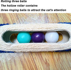 MooGlamor kitten training roller toy with internal bell balls viewed from an overhead perspective.