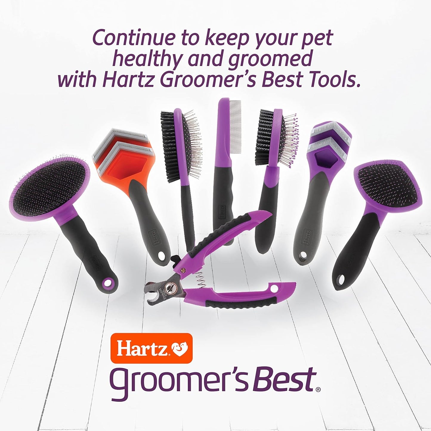 Underneath view of the contoured blade on the Hartz pet grooming tool