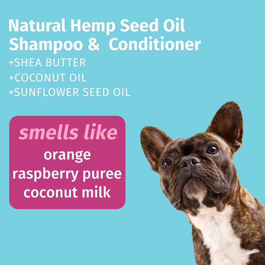 Natural hemp seed oil dog conditioning shampoo bottle for deshedding