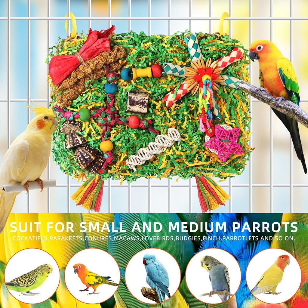 Hanging cage toy showing interactive chewing zones