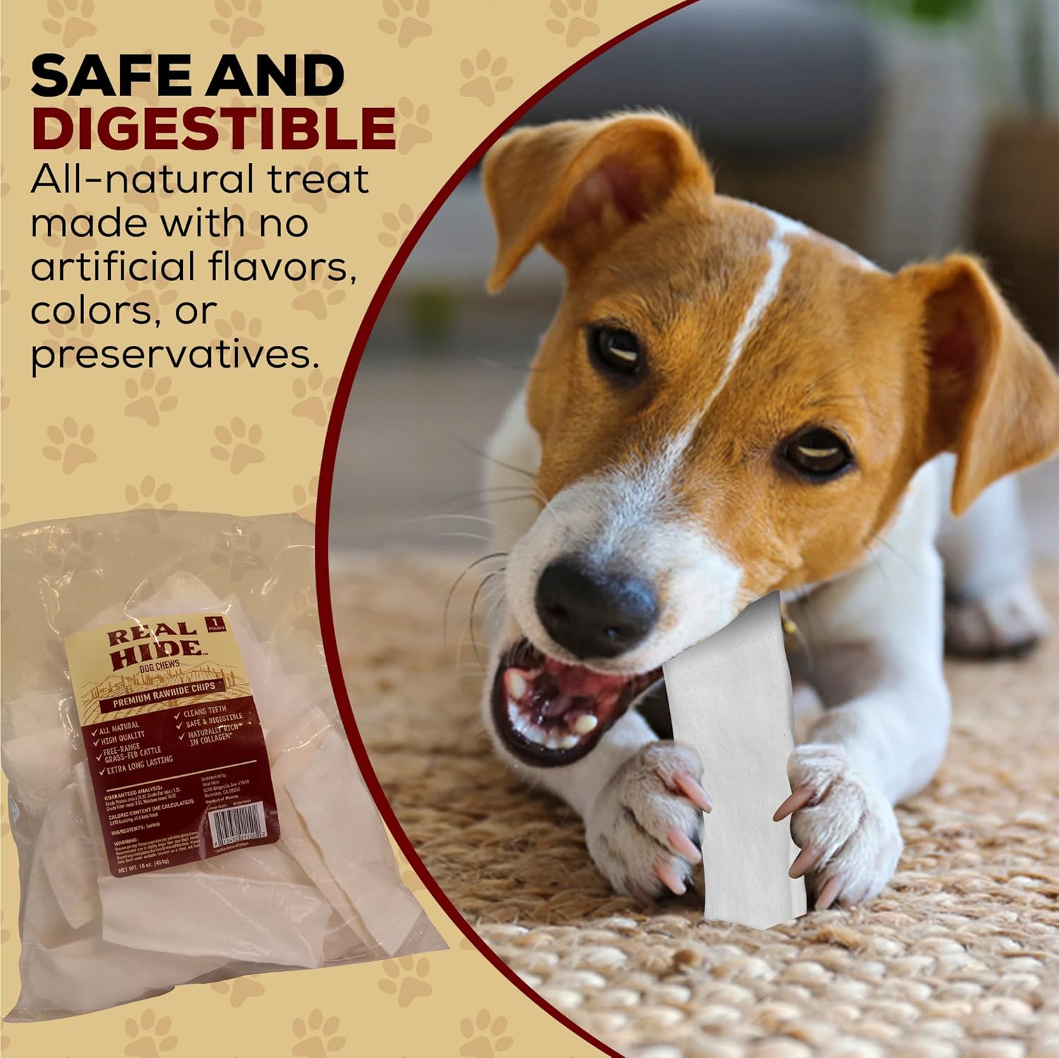 Real Hide dog chew treats made from single sheet grass fed beef hide