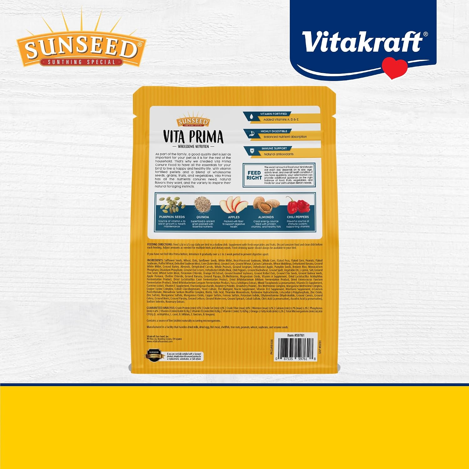 Sunseed Vita Prima Conure Food - Nutrient-Rich Blend with Fruits, Vegetables & Seeds Supports Healthy Feathers, Eyes & Active Energy - 3 lb Bag - Image 7