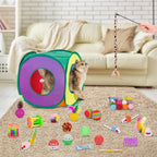 Retro Shaw authentic USA imported kitten toys variety pack laid out flat on a clean background.