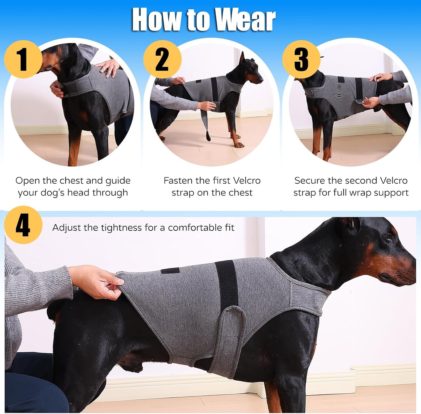 Harbyel dog anxiety jacket showing adjustable velcro straps