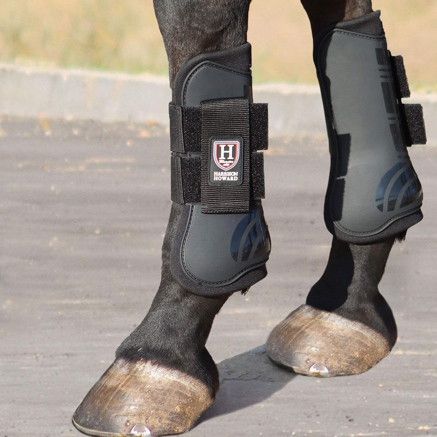 Harrison Howard open front jumping boots on horse legs side view