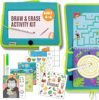 Totebook Kids Travel Activity Kit front view showcasing the teal carrying case with built-in whiteboard.