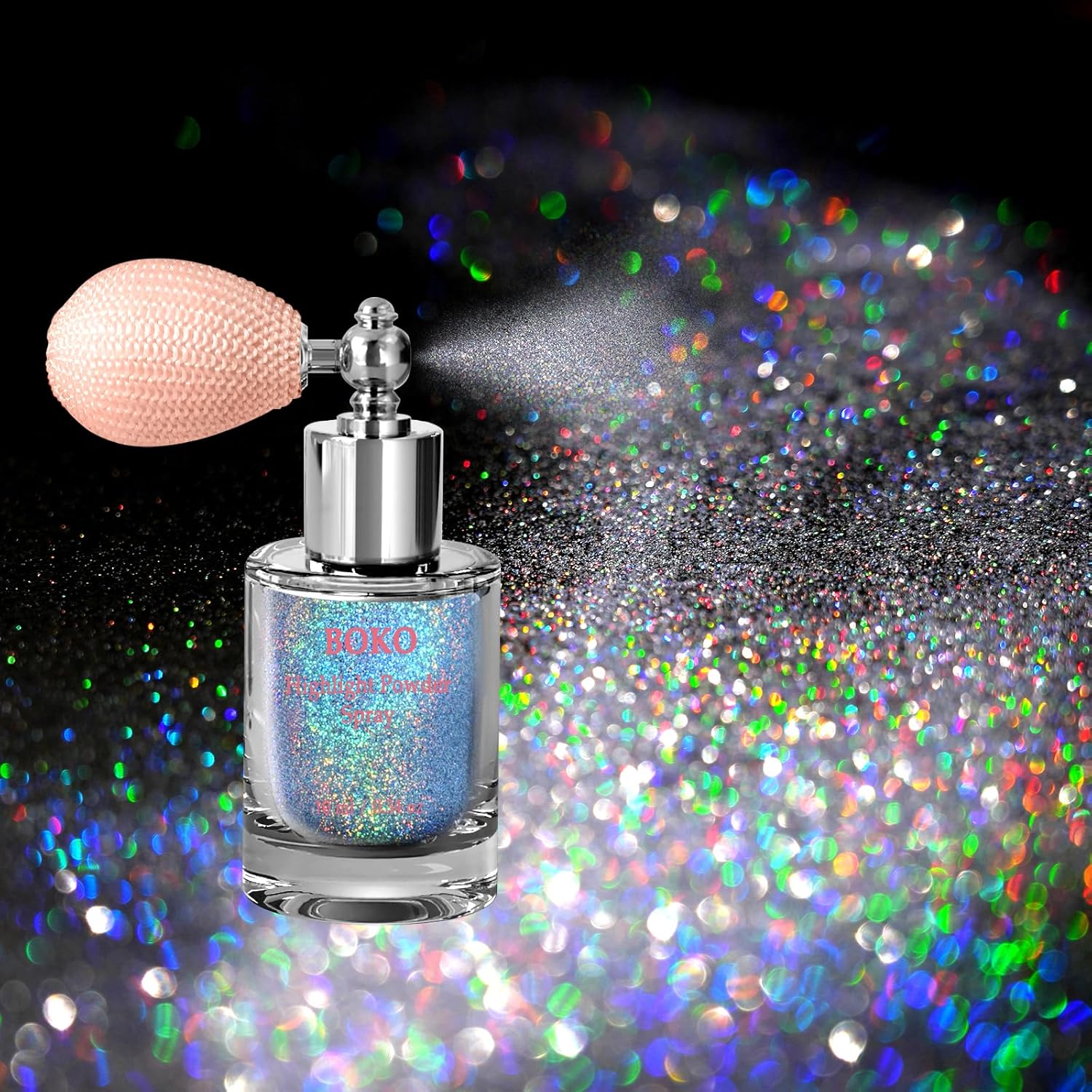 Boko Body Glitter Spray Holographic Silver front view of vintage bottle