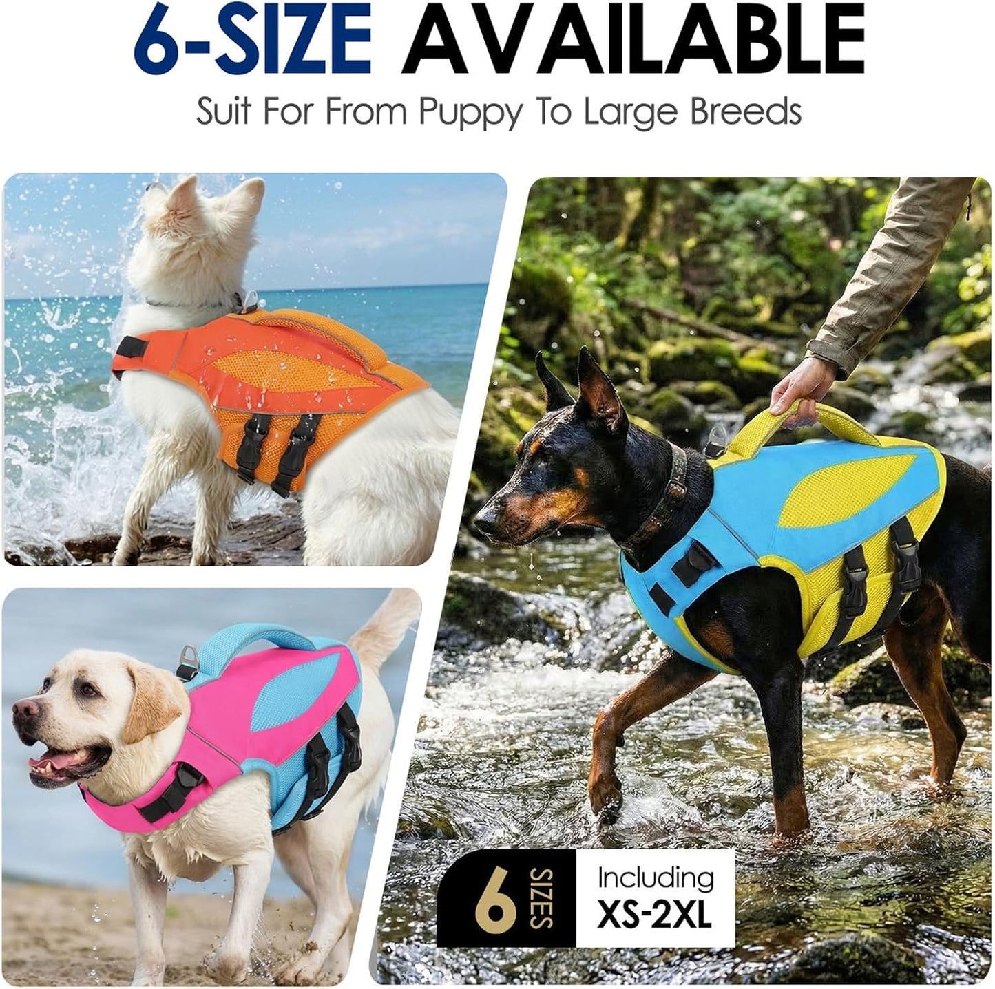AOFITEE high visibility large dog water safety vest with quick release buckles