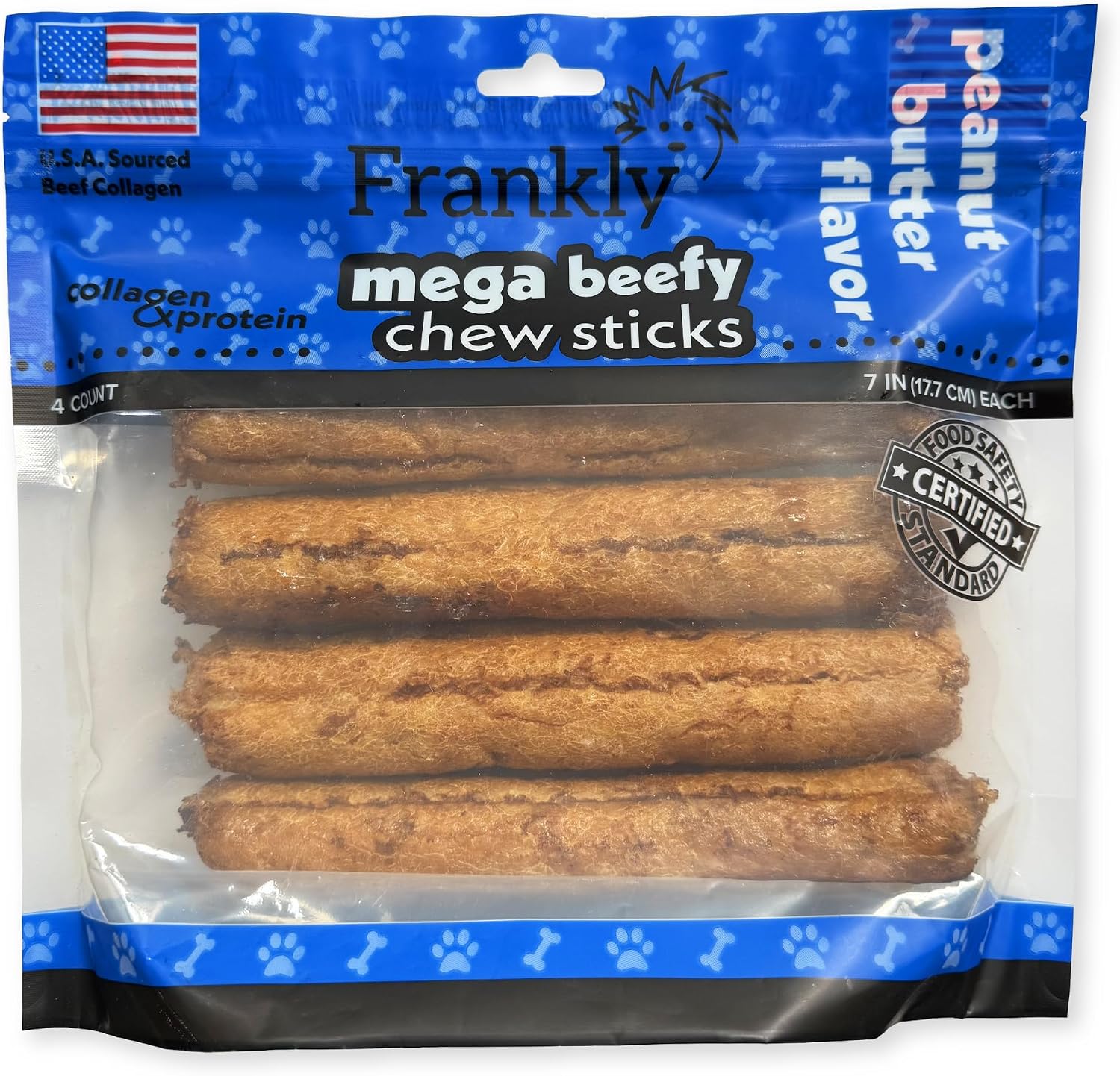 Close up of the textured bacon flavored beefy chew stick showing its premium quality