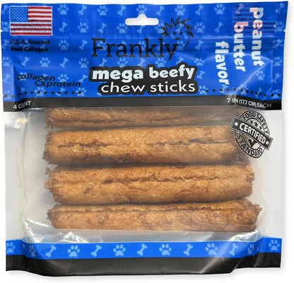 Close up of the textured bacon flavored beefy chew stick showing its premium quality