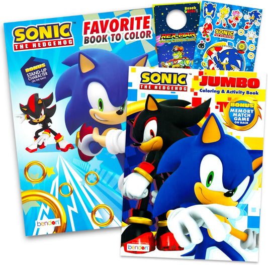 Sonic The Hedgehog coloring book bundle front view showing Sonic and Shadow activity books