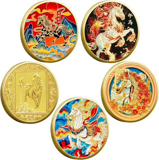 LAIAMER 2026 Year of the Horse gold zodiac coins front view showing detailed horse engraving