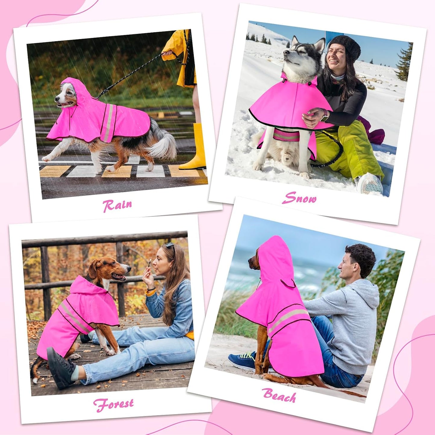 Close up of adjustable bands on the neck and chest of a pet rain poncho